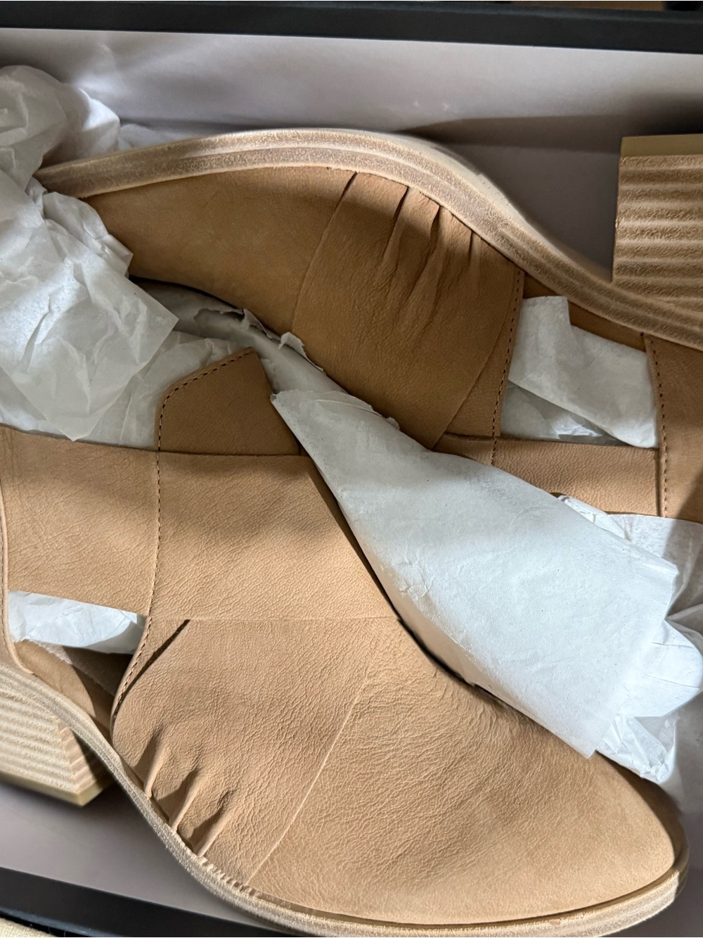 Eileen Fisher Walt- TN- Tan Open-Side Block Heel Mules Sz 7.5 new